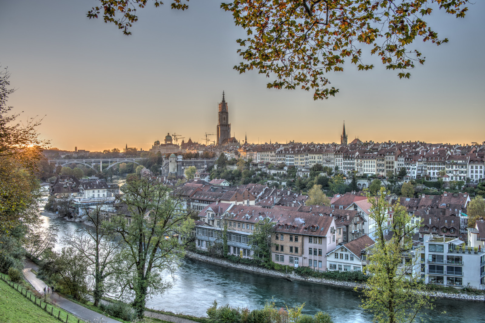 sungai, Swiss, panorama, bangunan, Bern