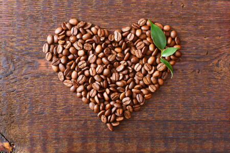 コーヒー, 粒, 心臓, 愛