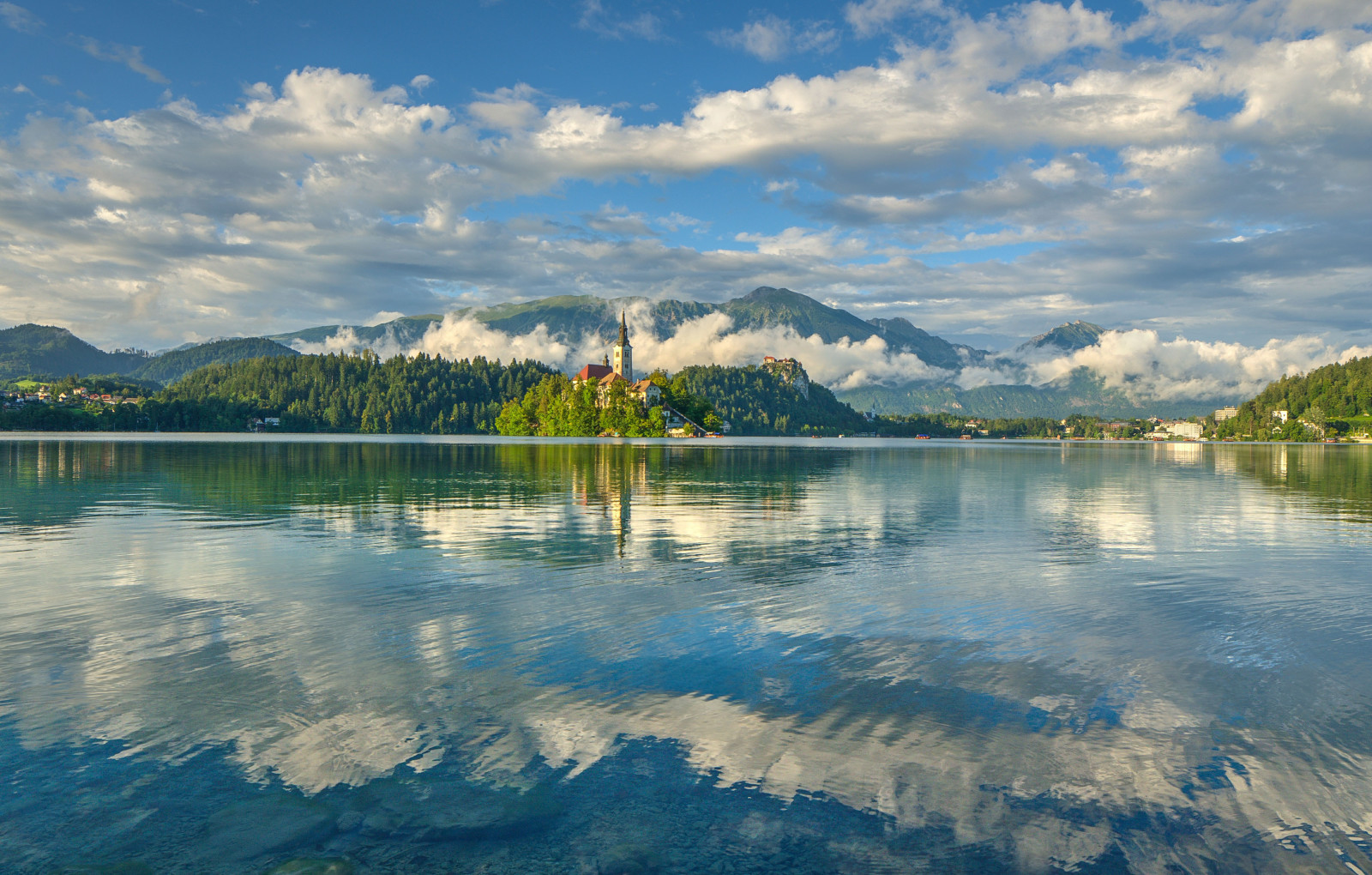langit, refleksi, awan, gunung, cermin, Slovenia, Pegunungan Alpen Julian, Danau berdarah