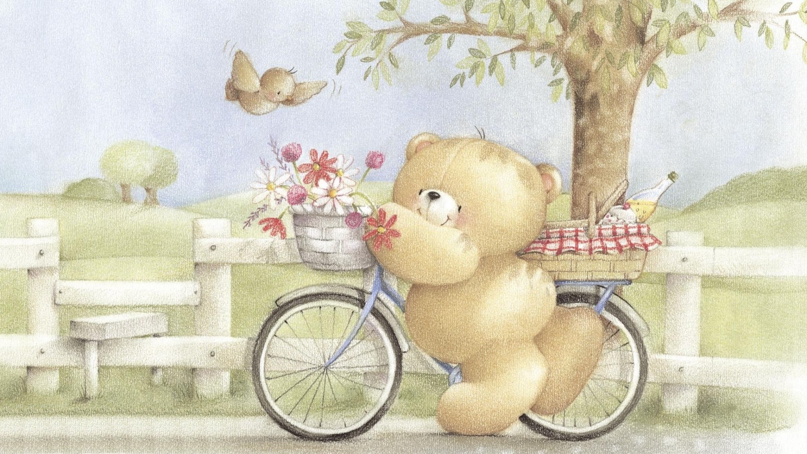 อารมณ์, เดิน, ฤดูร้อน, หมี, ดอกไม้, ศิลปะ, เด็ก, จักรยาน