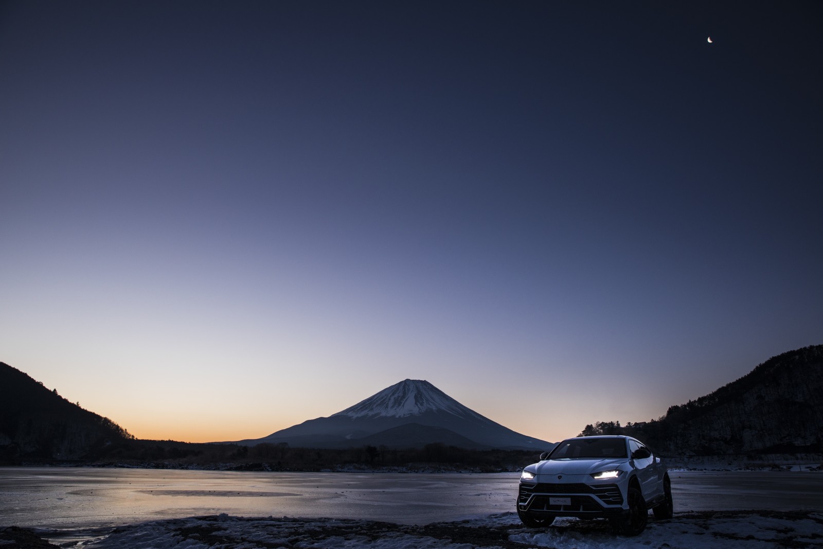 buổi tối, núi, Lamborghini, Nhật Bản, Hoàng hôn, chéo, 2018, Phú Sĩ