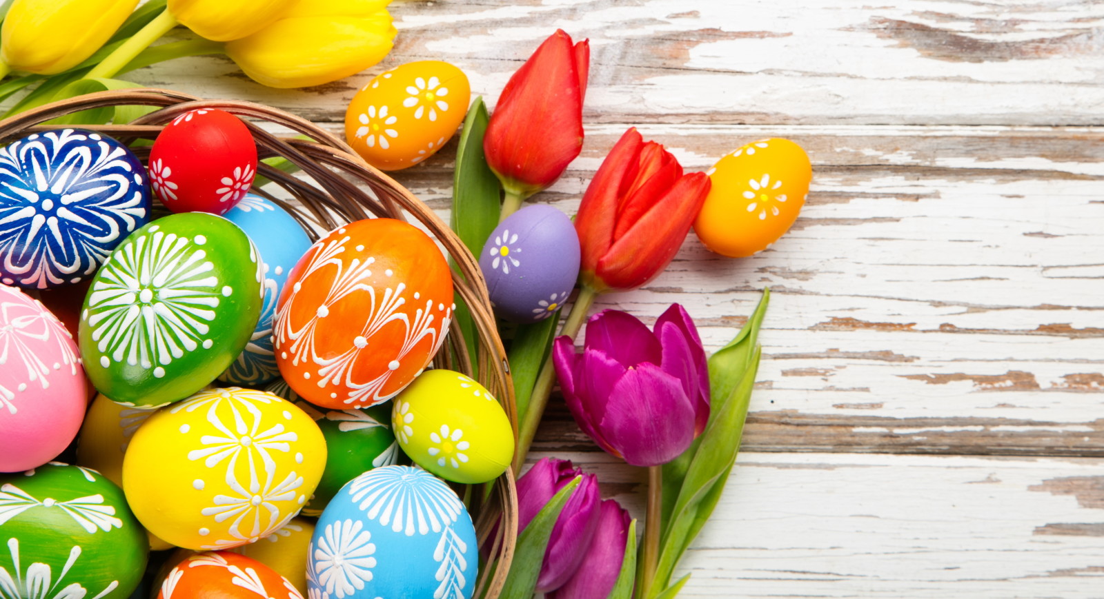 dekorasi, telur, senang, bunga-bunga, musim semi, tulip, Paskah