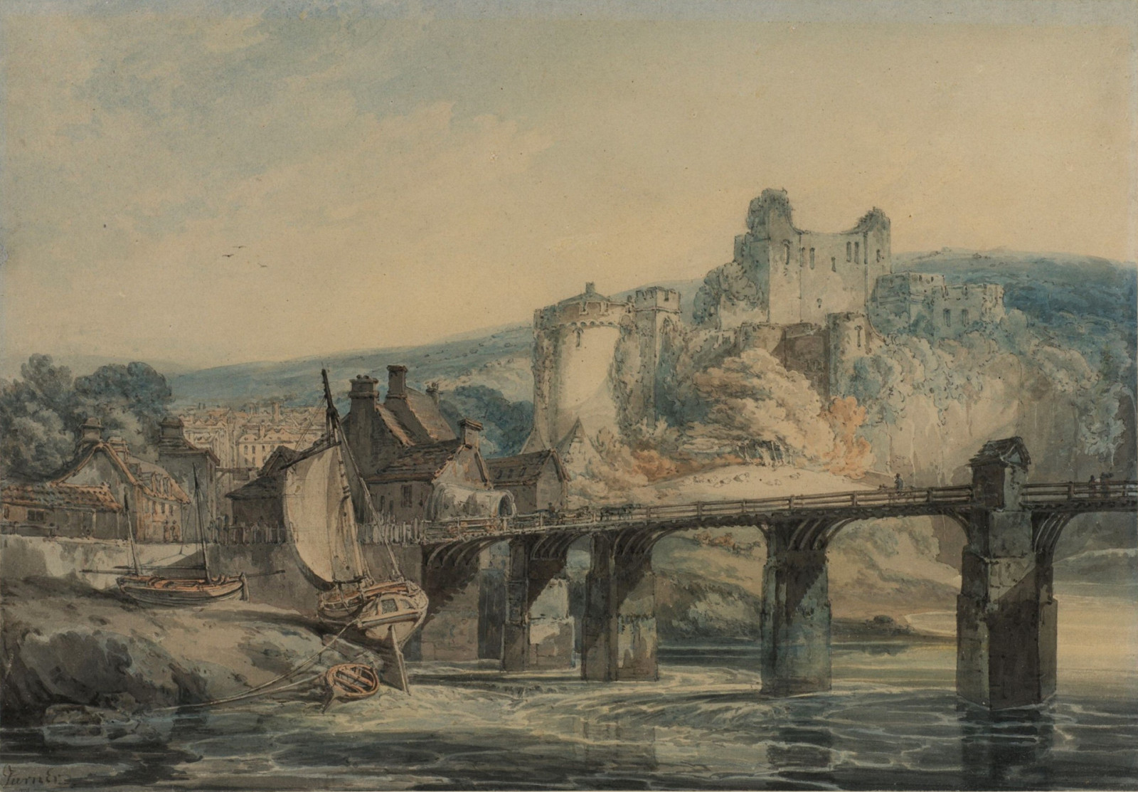 sungai, pemandangan, gambar, perahu, Jembatan, cat air, berlayar, William Turner