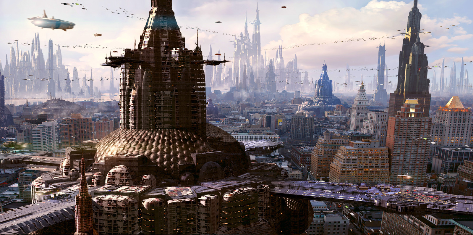kota, gedung pencakar langit, memberikan, masa depan, megapolis