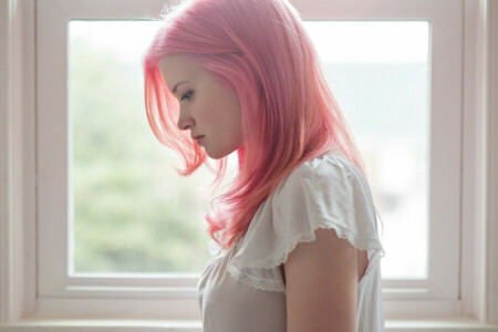 소녀, 머리, 분홍, 프로필