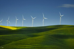 フィールド, 草, 自然, 風車