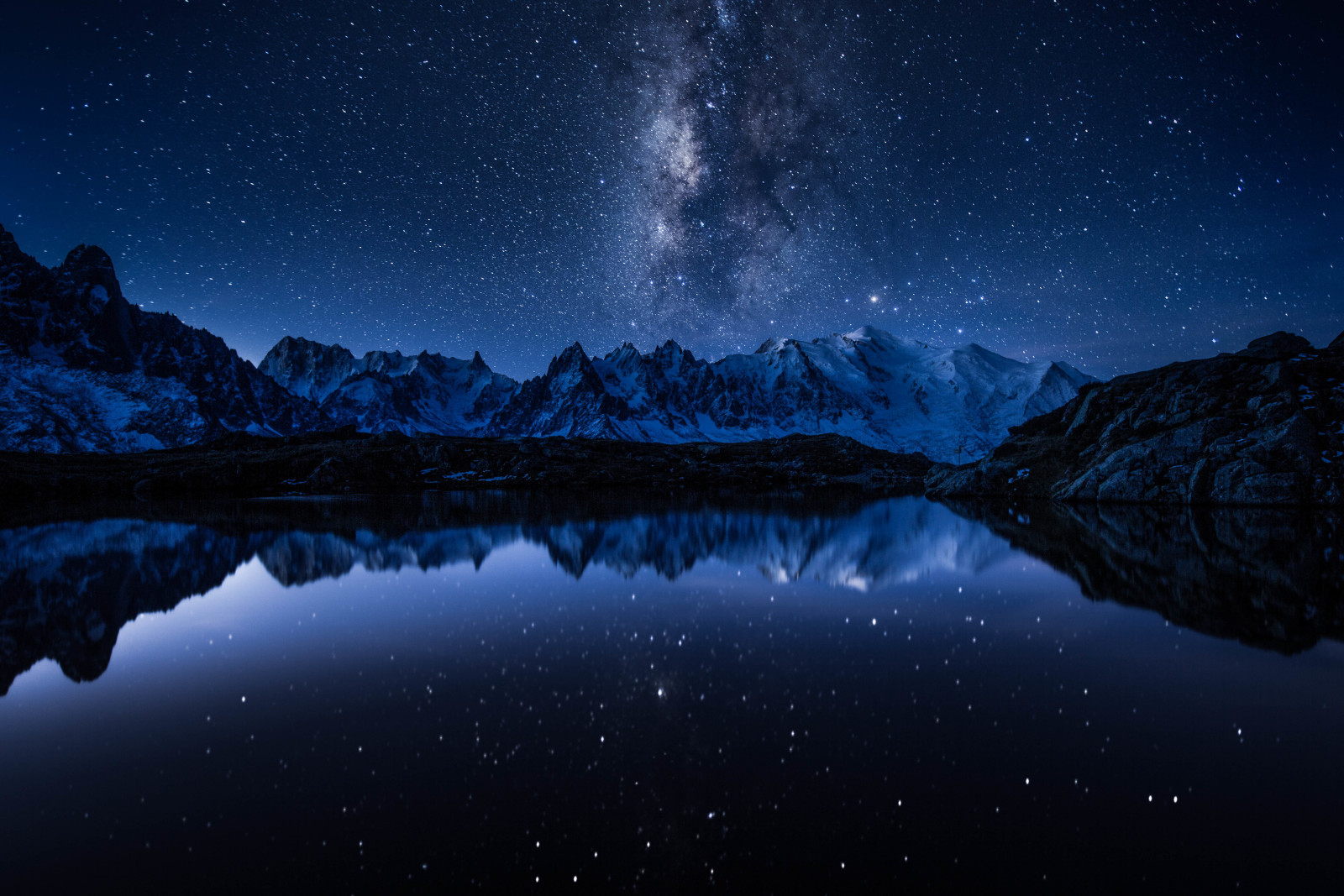 호수, 반사, 산, 우주, 별, 거울, 은하수