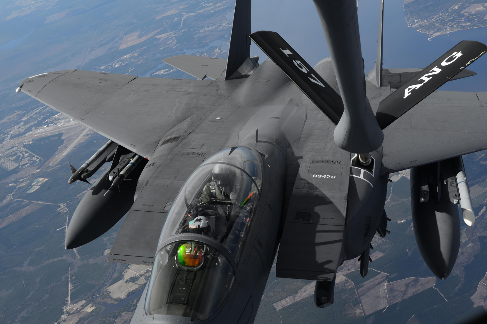 비행, 전투기, 독수리, F-15E, 급유