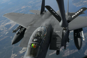 독수리, F-15E, 전투기, 비행, 급유