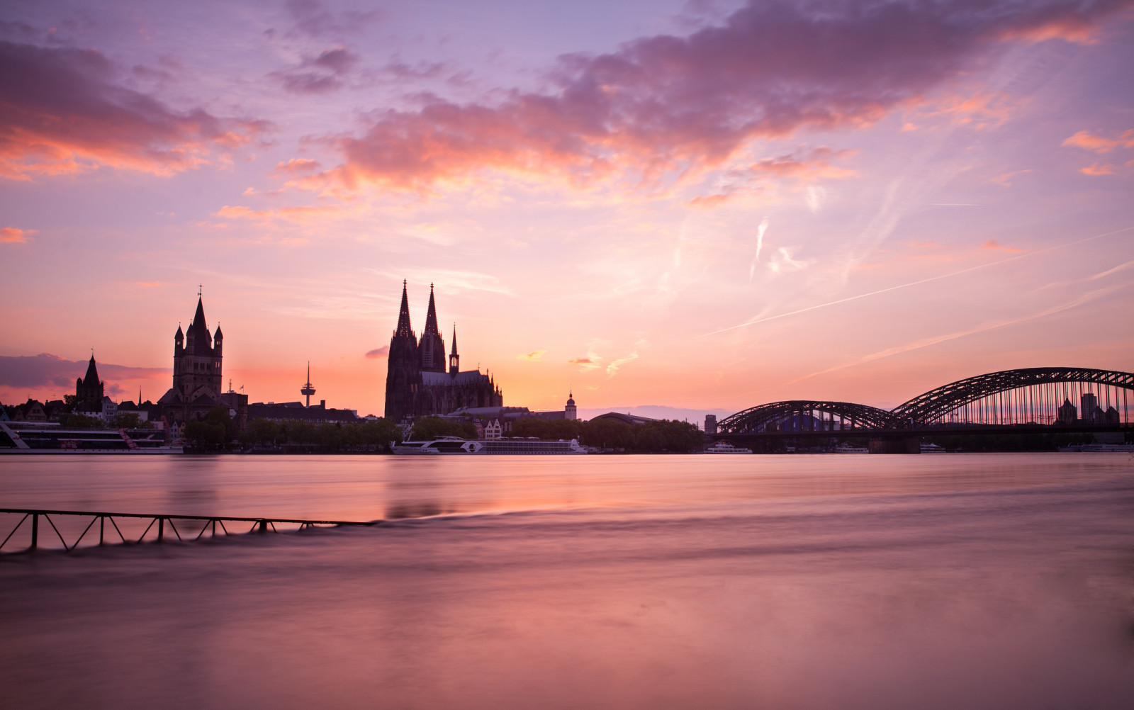 con sông, buổi sáng, nước Đức, Cầu, ngành kiến trúc, ngôi đền, Köln