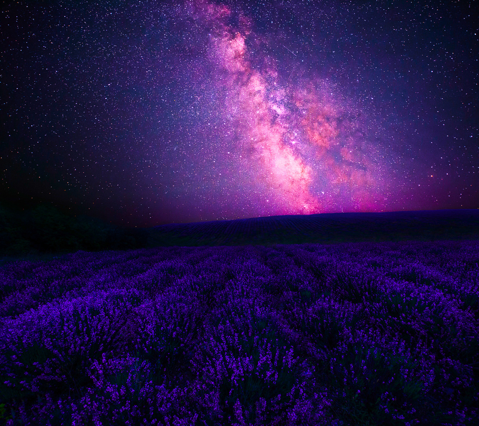 pemandangan, lavender, malam, langit, bintang, galaksi, pusat, Cara
