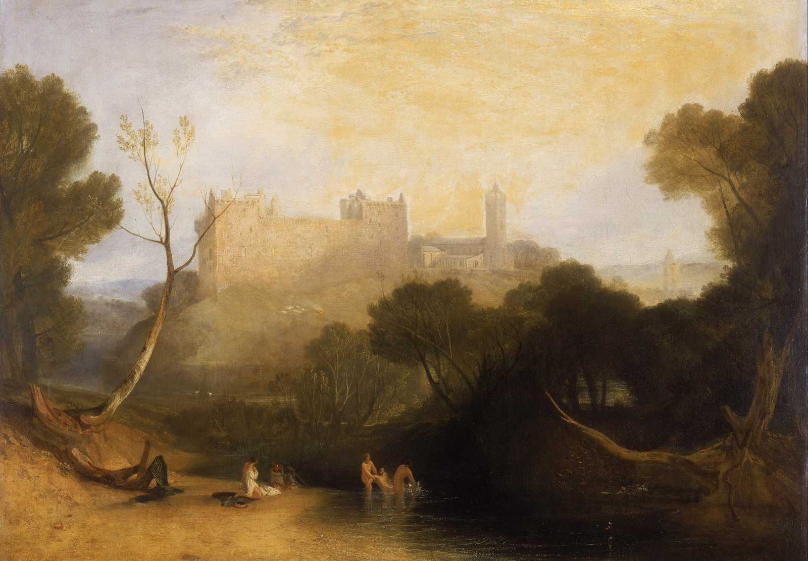 sungai, Gunung, pemandangan, pohon, gambar, Kastil, Skotlandia, William Turner