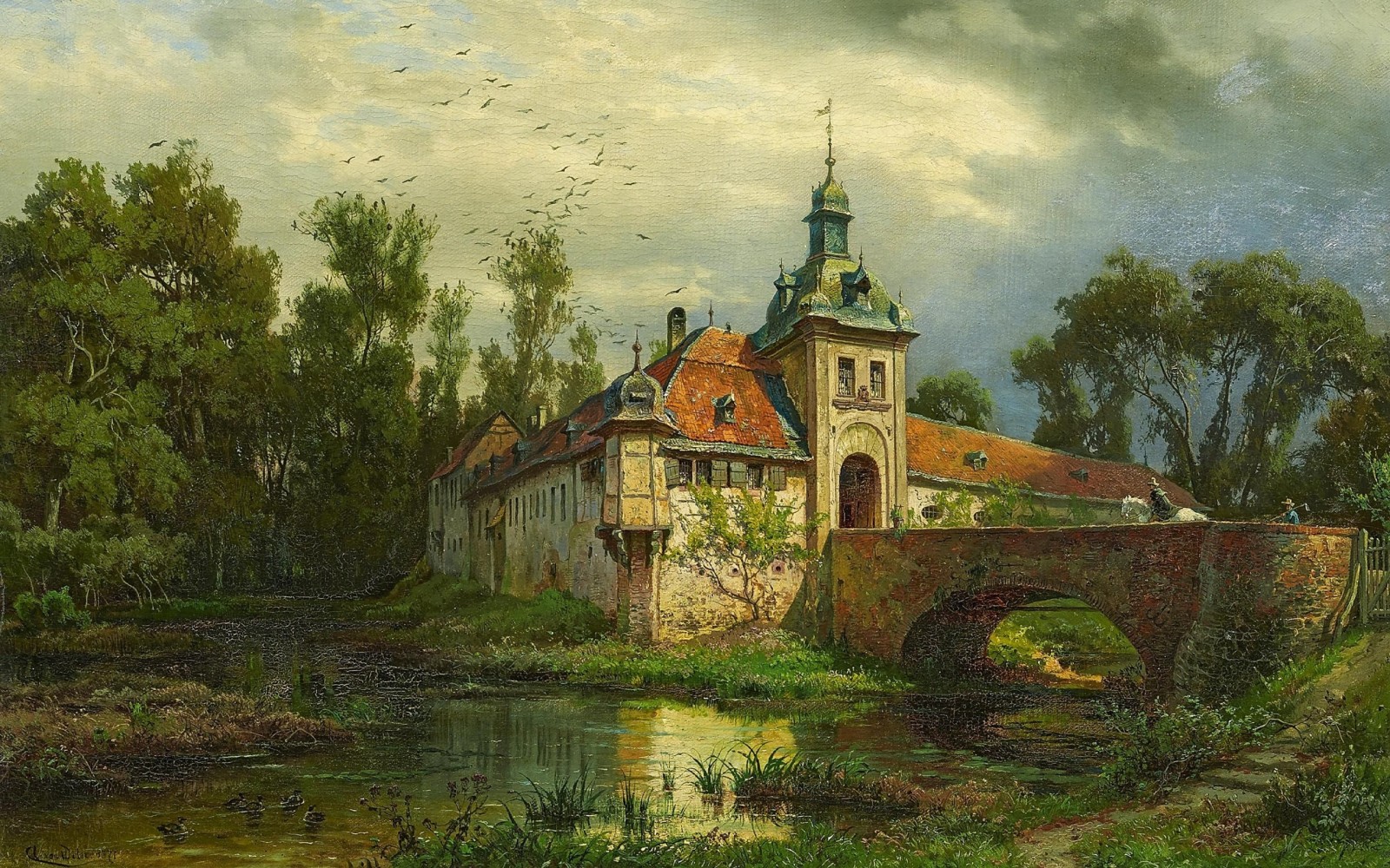 布面油画, 德国风景画家, 1871年, 奥古斯特·莱文·冯·维拉, 奥古斯特·冯·维拉, 骑马回报