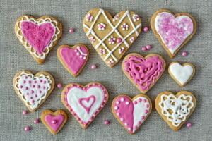 케이크, 쿠키, 글레이즈, 마음, 휴일, 사랑, 분홍