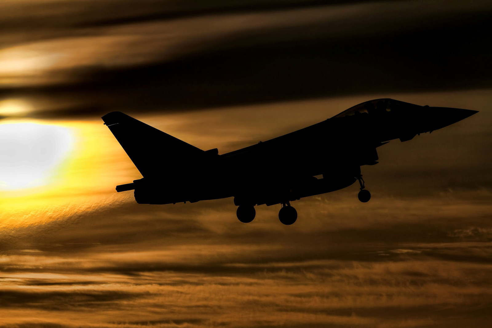 matahari terbenam, penerbangan, Pejuang, Topan Eurofighter, FGR4
