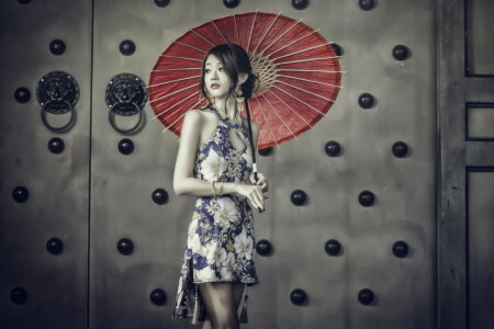 アジア人, 女の子, 傘