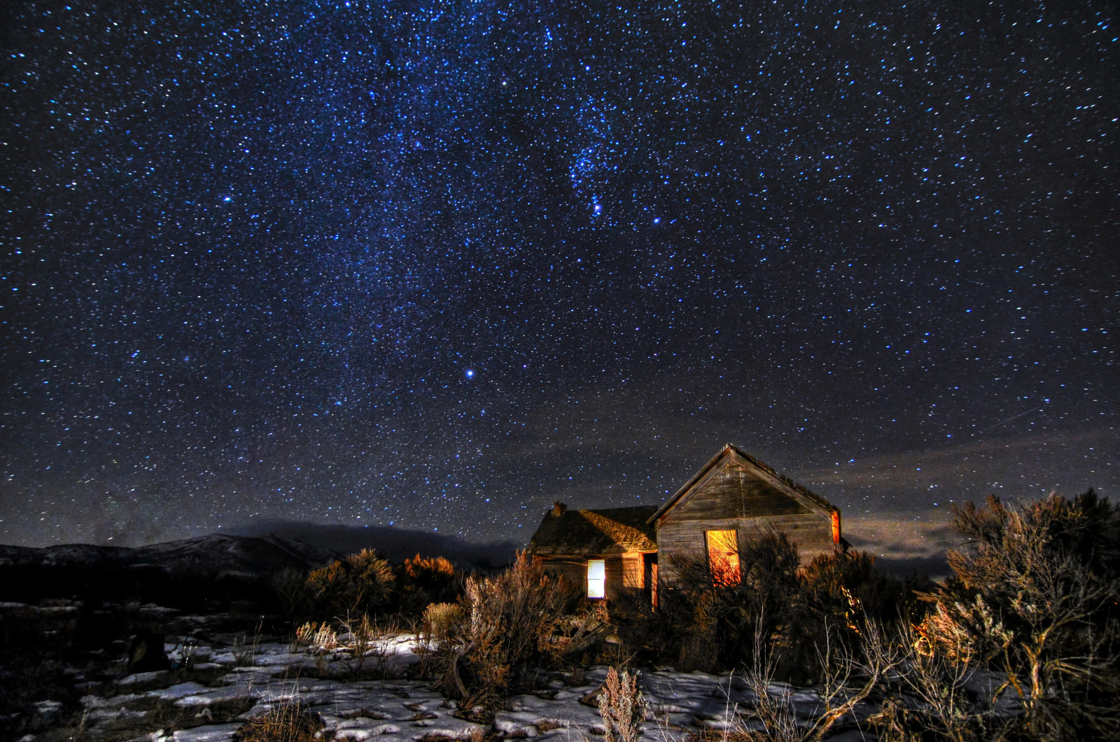 雪, 光, 领域, 家, 丘陵, 视窗, 空间, 星星