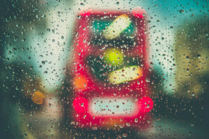 バス, 落とす, ガラス, 雨